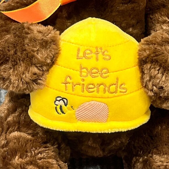 Russ Berrie Plush 12" Bear Let's Bee Friends Brown Stuffed Animal Yellow Beehive - Picture 3 of 16